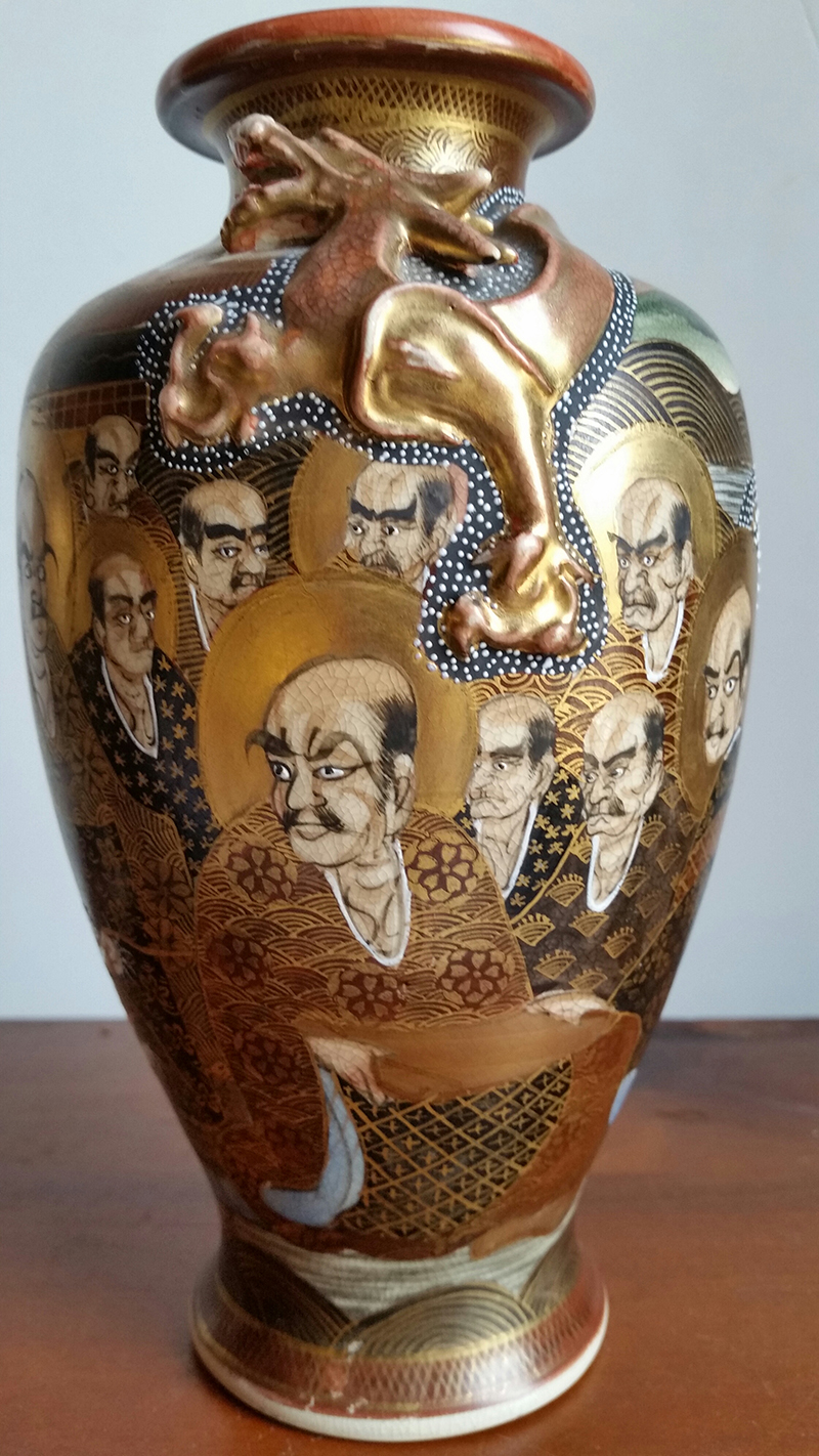 Pair Satsuma Vases 10 Inches High Modernism